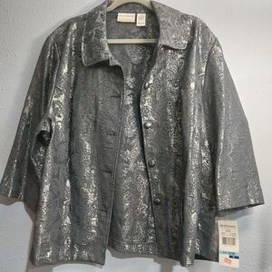 Silver Paisley Button-Up Jacket NWT 20W ALFRED DUNNER